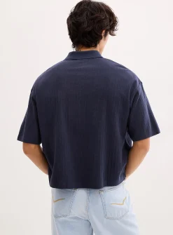 Etched stripe cropped polo