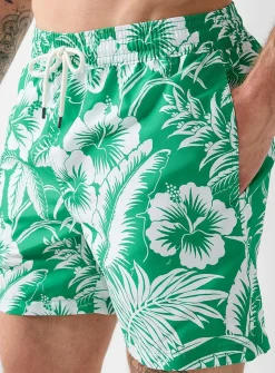 Exotic-print green swim trunk