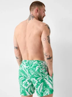 Exotic-print green swim trunk