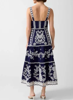 Exotic Richelieu embroidery midi dress