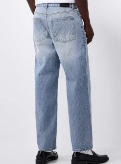 Faded-blue ribbed jean