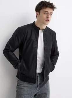 Faux-leather biker jacket
