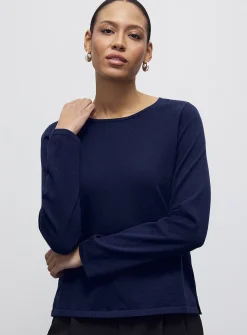 Fine-knit boat-neck sweater
