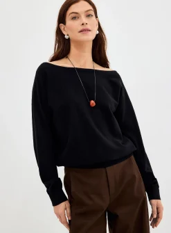 Fine-knit boat-neck sweater
