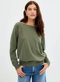 Fine-knit boat-neck sweater