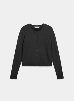 Fine-knit crew-neck cardigan