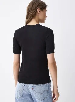 Fine-knit short-sleeve sweater