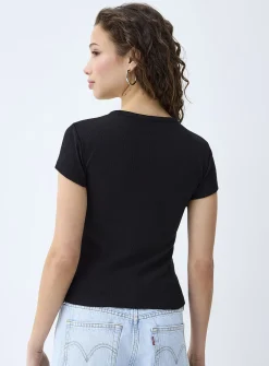 Finely ribbed button-up T-shirt