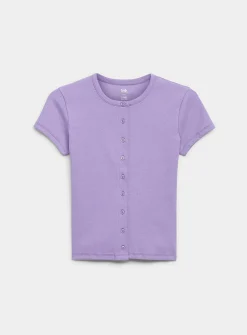Finely ribbed button-up T-shirt