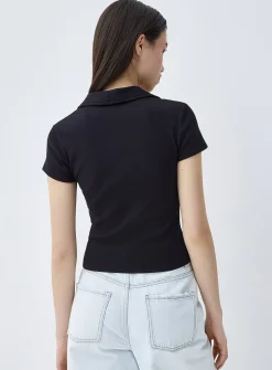 Fine ribbing Johnny collar T-shirt