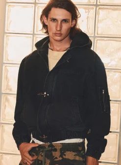Fireman-clasp denim jacket