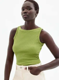 Fitted ribbed boat-neck cami