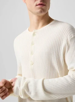 Fitted rib-knit Henley sweater