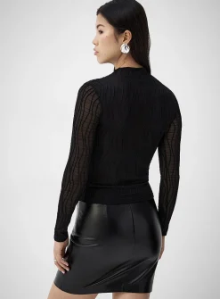 Fitted textured-wave mock-neck T-shirt