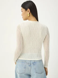 Fitted textured-wave mock-neck T-shirt
