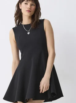 Fitted-waist flared tailored dress