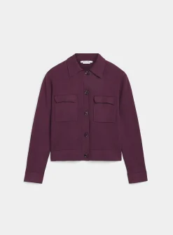 Flap-pocket polo-collar cardigan