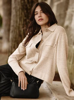 Flap-pocket polo-collar cardigan