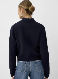 Flap pockets dense knit boxy-fit cardigan