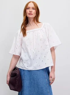 Flared broderie anglaise blouse