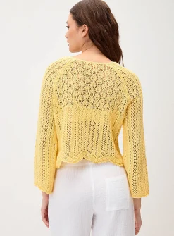 Flared-sleeve crocheted cropped sweater