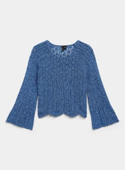Flared-sleeve crocheted cropped sweater