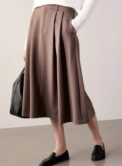Flared textured crepe pleated skirt