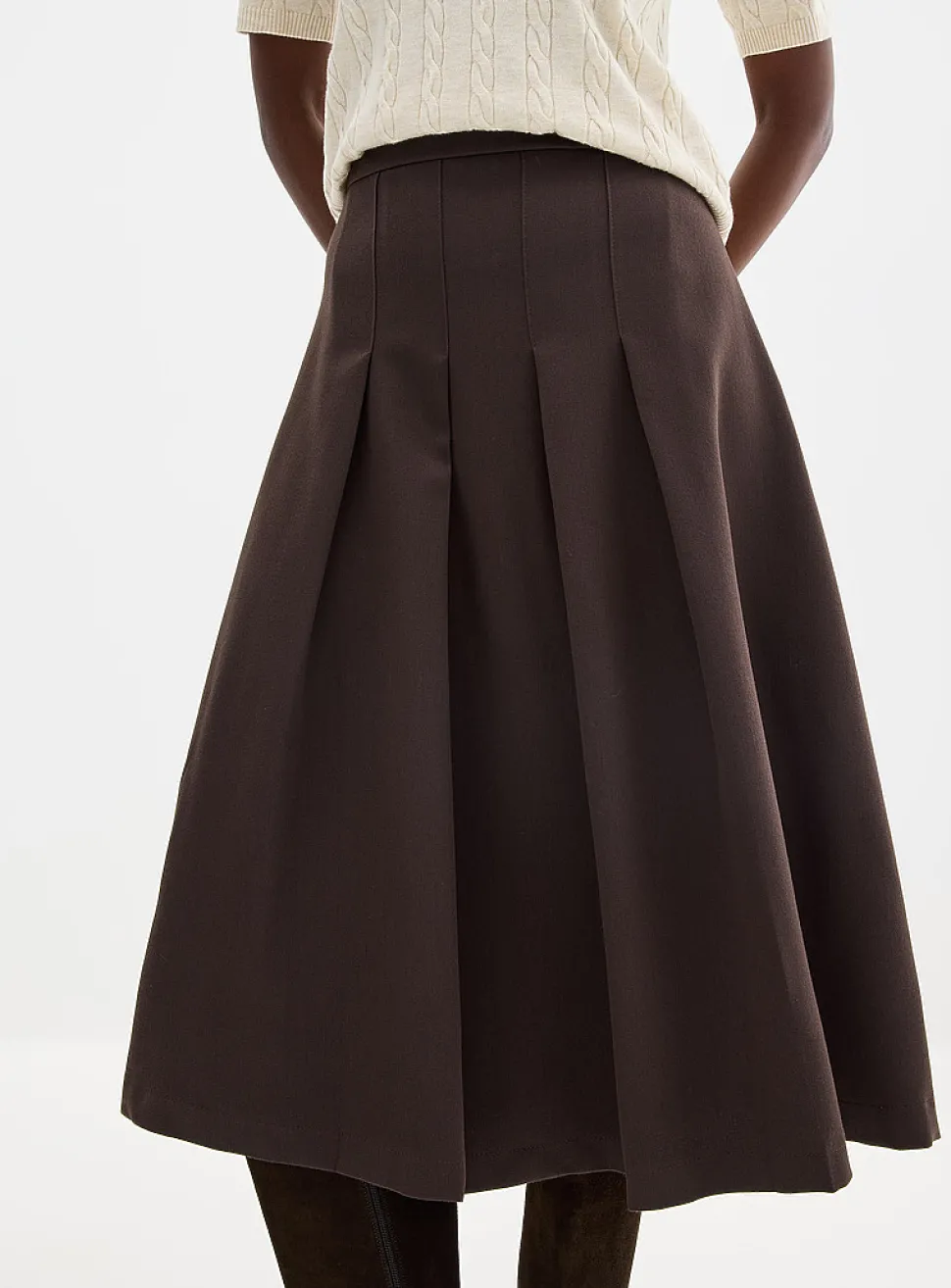 Flat pleats midi skirt