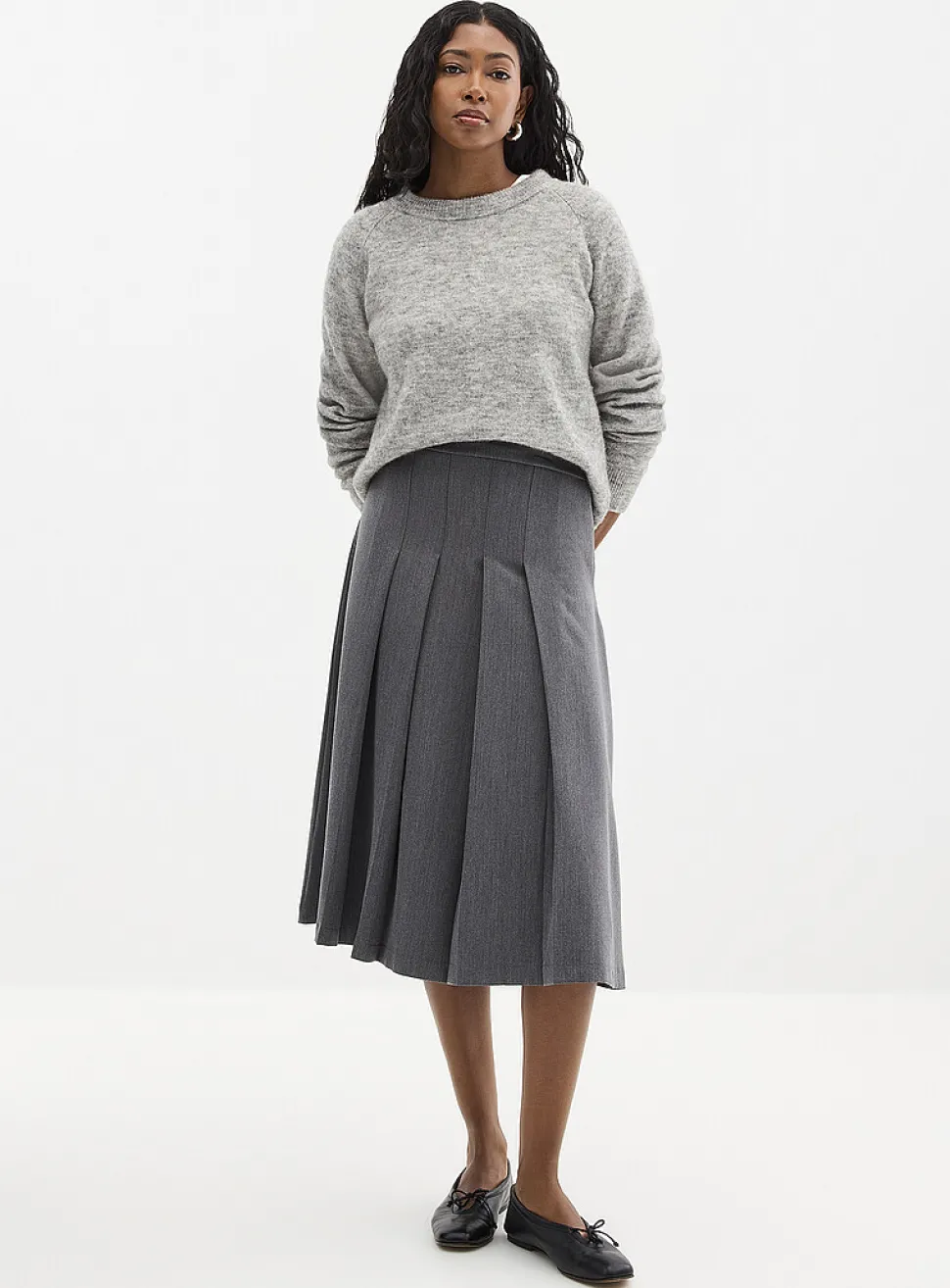 Flat pleats midi skirt