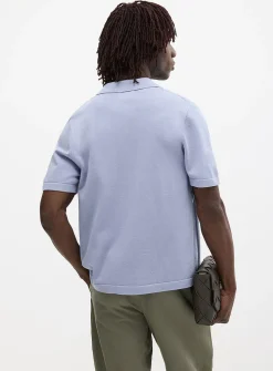 Flat-ribbed polo-collar cardigan