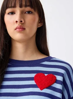 Fleece heart striped sweater