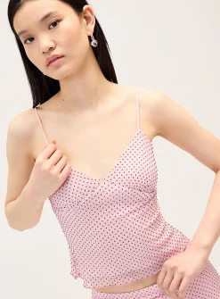 Flocked polka-dot cropped cami
