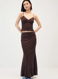 Flocked polka-dot mesh maxi skirt