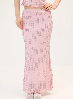 Flocked polka-dot mesh maxi skirt
