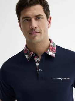 Floral-accent liquid cotton polo