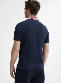Floral-accent liquid cotton polo