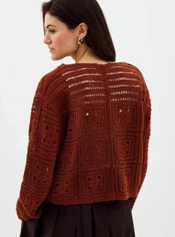 Floral crochet boxy-fit cardigan