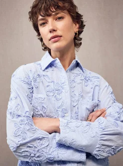 Floral decals loose striped shirt