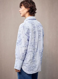 Floral decals loose striped shirt