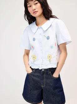 Floral embroidery boxy-fit shirt