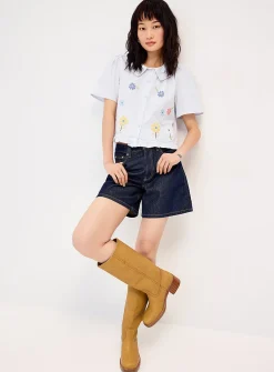 Floral embroidery boxy-fit shirt