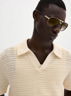 Floral embroidery Johnny collar polo