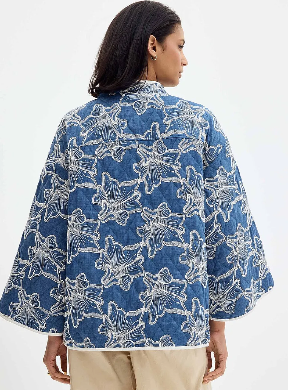 Floral embroidery quilted jacket