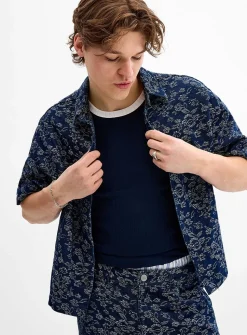 Floral jacquard denim shirt