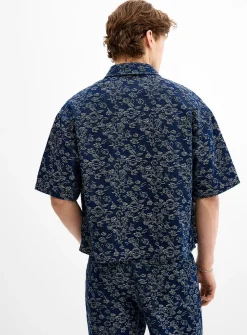 Floral jacquard denim shirt