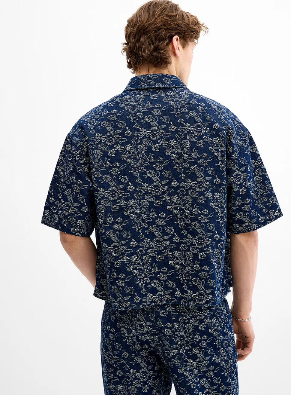 Floral jacquard denim shirt