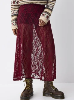 Floral lace flared skirt