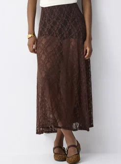 Floral lace flared skirt