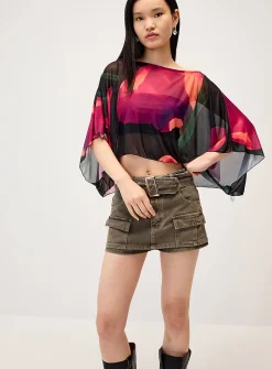 Floral mesh poncho