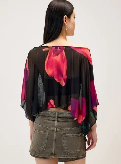 Floral mesh poncho